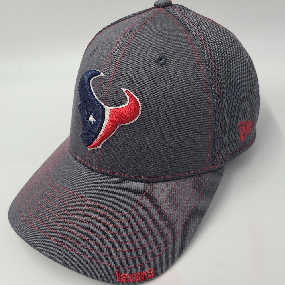 Houston Texans Hat Fitted S-M Mesh New Era 39Thirty Gray Red NFL Football Men